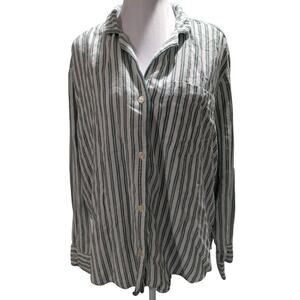 GAP Green Striped Pattern Long Sleeve Collared Casual Blouse Women's Size Large